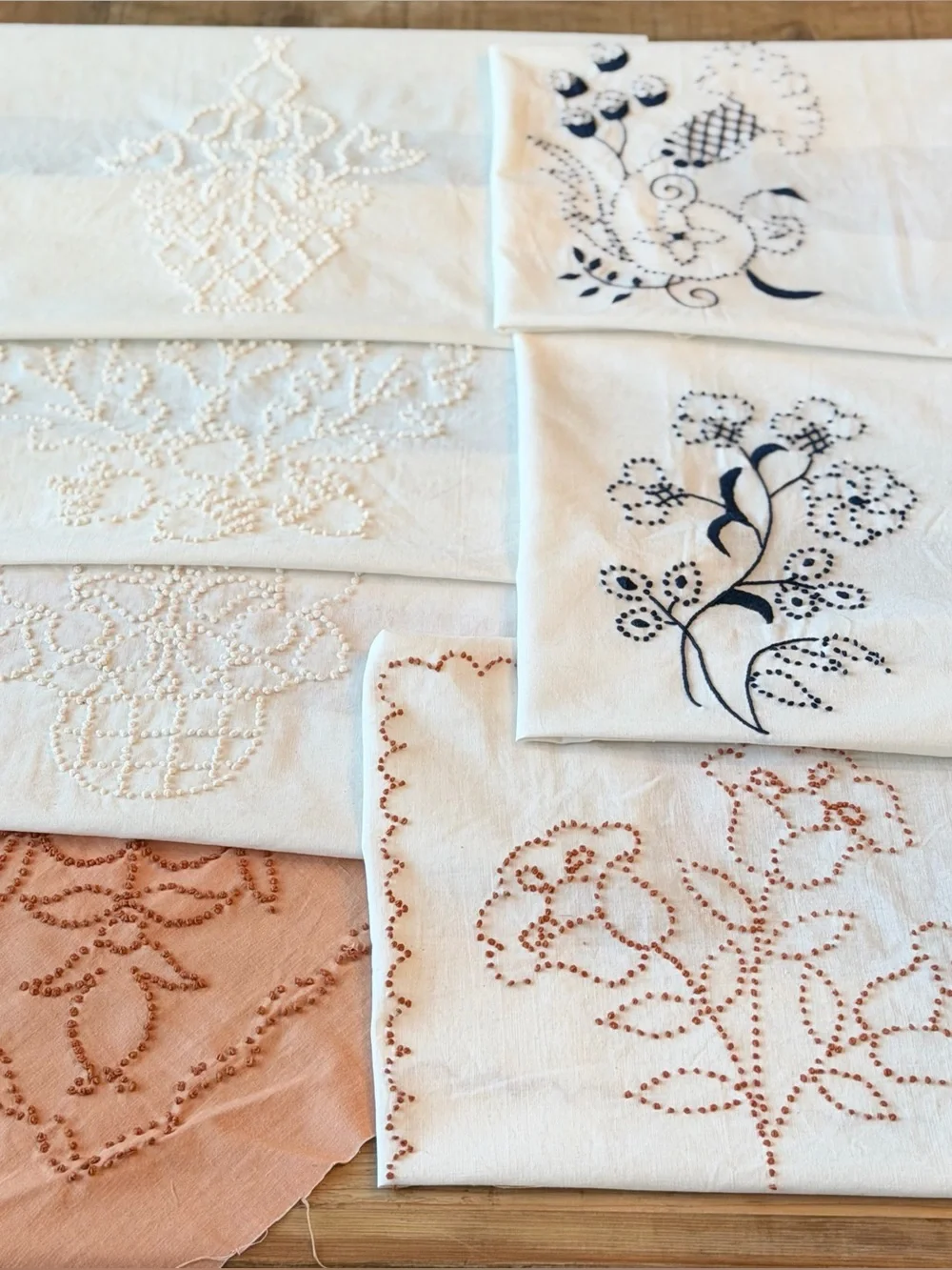 7 Vintage 80’s Candlewicking Embroidery Pillow Fronts. 16x16 | Shabby Chic